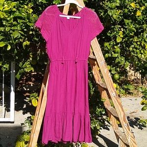 OLD NAVY Midi Dress w/Ruffle V-Neck Lace Sleeves M